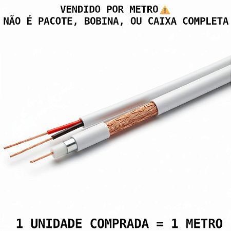 Metro de Cabo Coaxial 4mm Trançado com Alimentação Interna para CFTV, Diproseg, 2x26AWG - Branco (Venda por Metro)