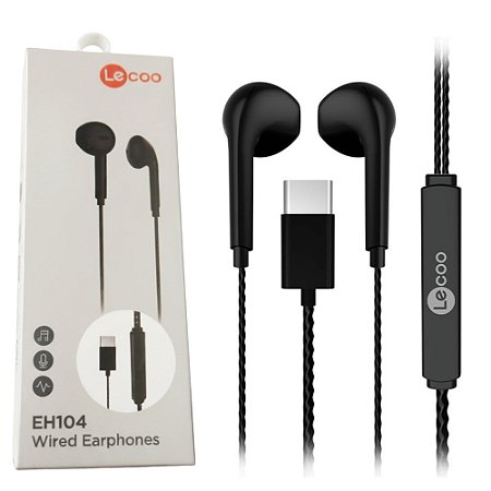 Fone Intra-Auricular Lecoo EH104, USB-C, Som Estéreo, Controle Integrado, Compatível com Smartphone e PC, Preto