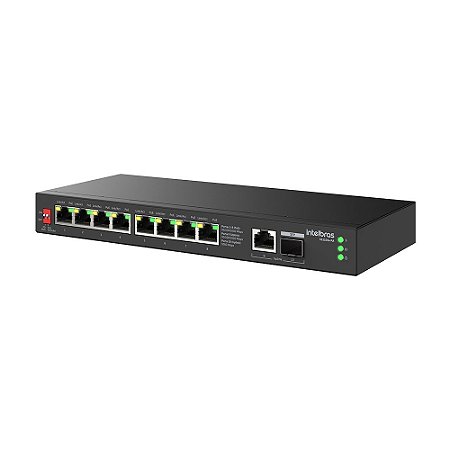 Switch Gigabit Intelbras 10 Portas S1110G-PA 8 Portas PoE + 2 Portas Uplink RJ45 Função VLAN