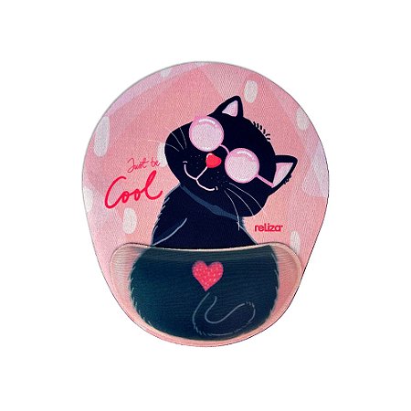 Mouse Pad Ergonômico 24 x 20,6cm, Reliza Comfort Fun, Apoio para Pulso e Base Antiderrapante - Estampa Gato