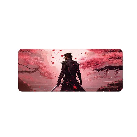 Mouse Pad Gamer 30x70cm, Neoprene Legítimo, Base Antiderrapante, Reliza - Estampa Samurai em Sakura