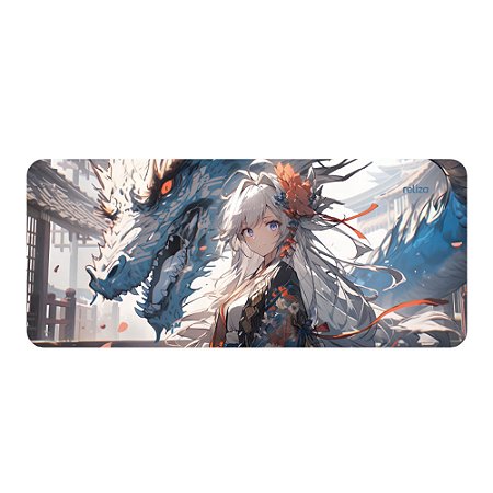 Mouse Pad Gamer 30x70cm, Neoprene Legítimo, Base Antiderrapante, Reliza - Estampa Guardiã do Dragão Celestial