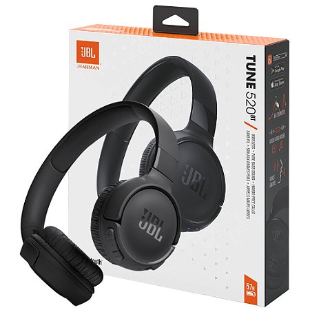Headset JBL Tune 520BT Bluetooth, Preto, Fone de Ouvido On-Ear, 57h Bateria, JBL Pure Bass, com Microfone