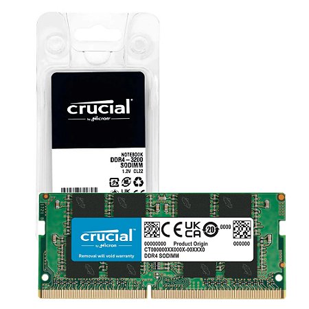Memória RAM Notebook Crucial Basics 8GB DDR4 3200MHz SODIMM 1.2V CL22 PC4-25600 Single Rank 1Rx16 Micron CB8GS3200.C8TT