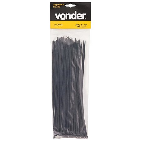 Abraçadeira de Nylon 3,6mm x 140mm, Pacote com 100 Unidades, Preto - Vonder
