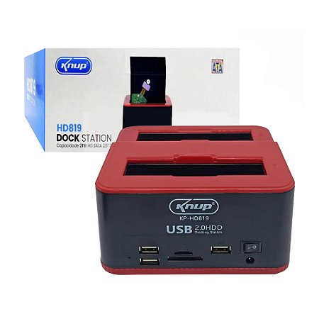 Dockstation Vertical KNUP Para HDD de 2.5" e 3.5", Com Entrada USB 2.0 e Leitor de Cartão de Memória - KP-HD819