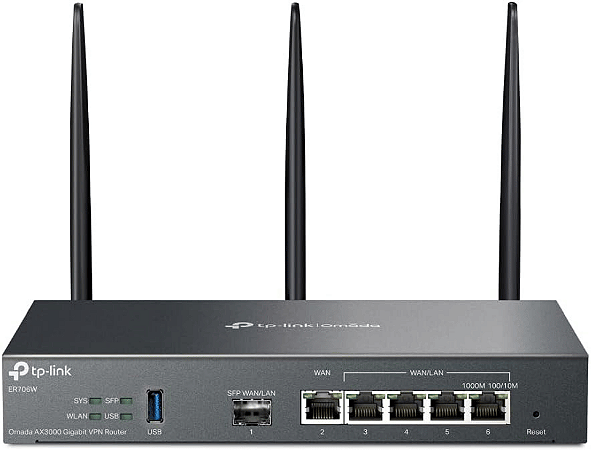 Roteador Omada Tp-Link Ax3000 Gigabit Smb Wi-Fi 6 Dual-Band, VPN Gateway, USB 1 Porta SFP, Sem Fio  (Er706W)