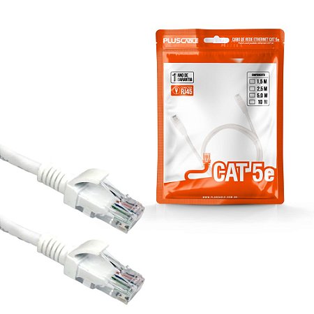 Cabo de Rede 1.5 Metro, Patch Cord PLusCable Branco, Cat.5E PC-ETHU15WH