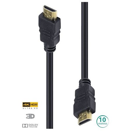 Cabo HDMI 10 Metros 2.0 4K 3D H20-10 Vinik Preto