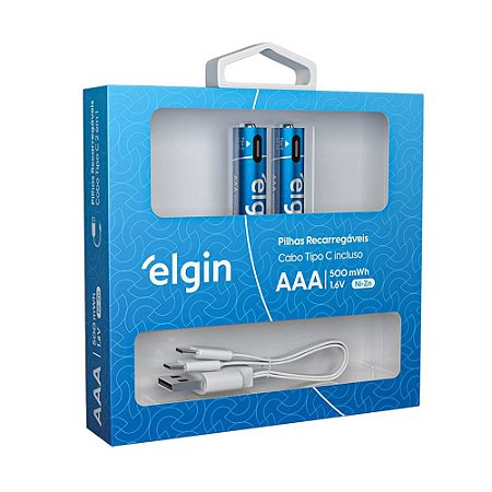 Pilha Recarregável AAA Palito USB-C 1.200mAh com 2 unidades Blister + Cabo (ELE000000082428)