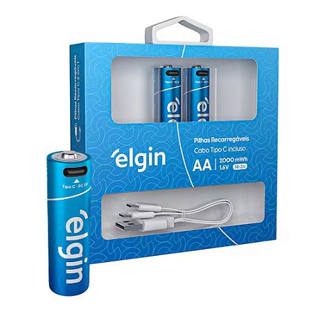 Pilha Recarregável AA USB-C 1.200mAh com 2 unidades Blister + Cabo (ELE000000082427)