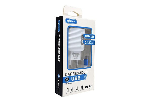 Carregador de Celular Micro Usb 2.1A Knup KP-IC001  Branco
