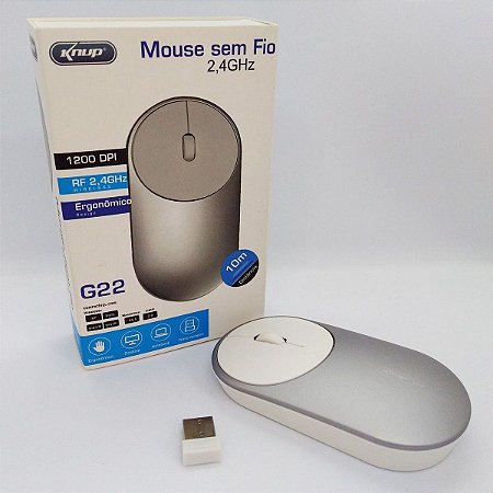 Mouse Sem Fio Knup G22 Alcance 10m 1200 Dpi 2,4ghz - Prata