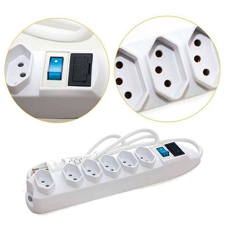 Extensão Elétrica Com Fusível de 6 Tomadas Knup SL7606 Branco