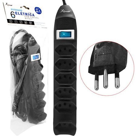 Extensão Elétrica Com Fusível de 6 Tomadas 1,5 metro Knup SL7606 Preto