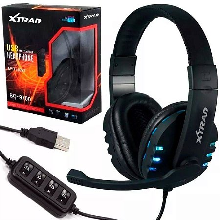 Fone De Ouvido Proficional Usb Multimidia Com Microfone Led Xtrad Bq-9700