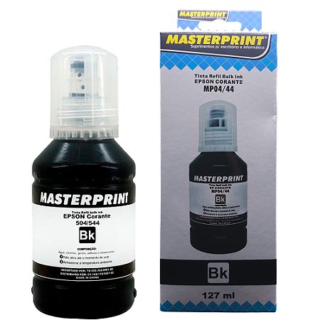 Refil de Tinta Epson Corante 504/544 BK Preto, 127ML, Masterprint, Para Ecotank L4150 / L4160 / L4260 / L6171 / L6161