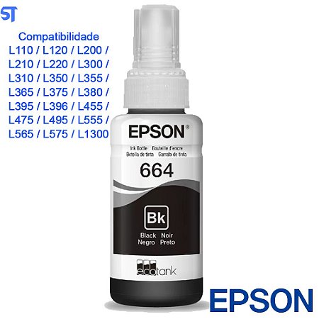 Refil de Tinta Epson 664 Preto T664120 AL Original - Rende até 4.000 Paginas Para Ecotank L110 / á L395 / L495