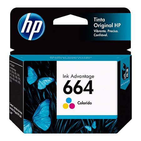 Cartucho de Tinta HP 664 Color F6V28AB, Para HP Deskjet 2136/ 2676/ 3776/ 5076/5276 - Rende até 100 Paginas