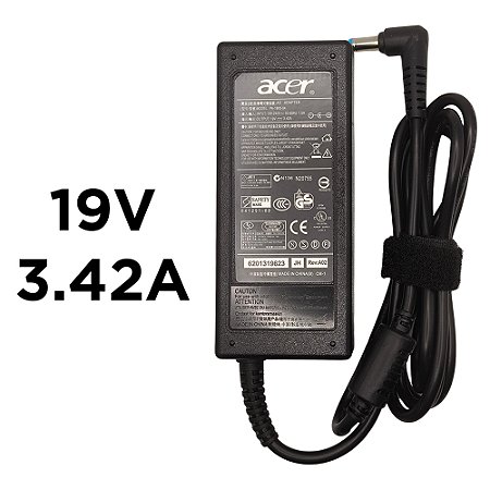 Fonte Compatível Notebook Acer, 19V, 3.42A, PN: PA-1900-04, Pino Plug Azul 5.5mm x 1.7mm