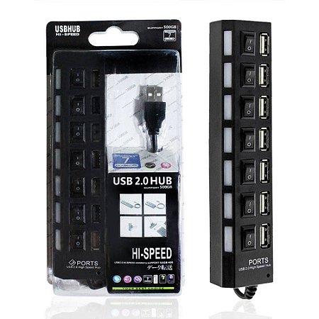 Hub Usb 2.0 Com 7 Portas Com Led e Interruptor Individual Suporta Dispositivos de Até 500gb XT2067 Xtrad- Preto