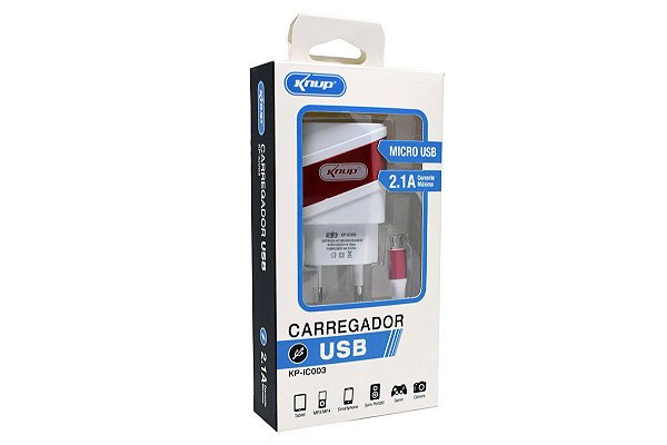Carregador De Celular 2.1A KP-IC003+ Vermelho