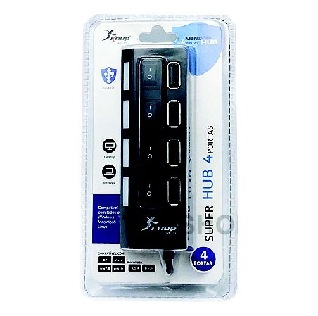 Hub Usb 2.0 Com 4 Portas Suporta 500gb -Knup- Hb-T63