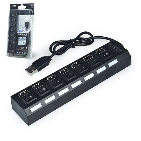 Hub Usb 2.0 7 Portas Hi-Speed Com Chave Liga Desliga Com Led