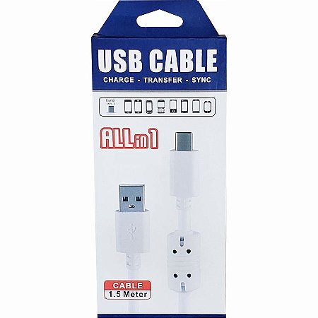 Cabo Usb 3.0 Turbo 1,5 Metros Branco ALLin1 Para Celular V3