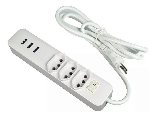 Tomada Multifuncional De 3 Conexões Antiestática Com 3 Portas Usb 2.0