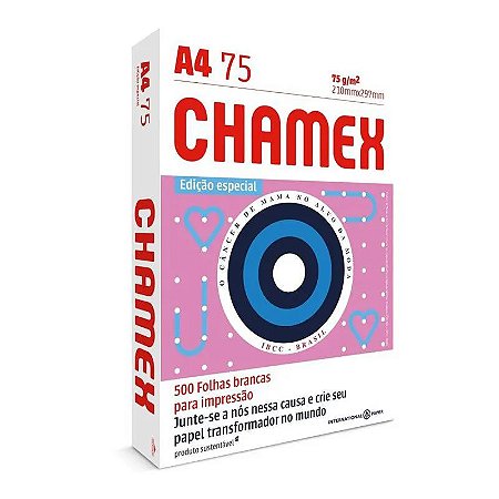 Papel Chamex A4 75g/m2 210 x 297cm Office Branco 500Fls Edicao Especial Outubro Rosa