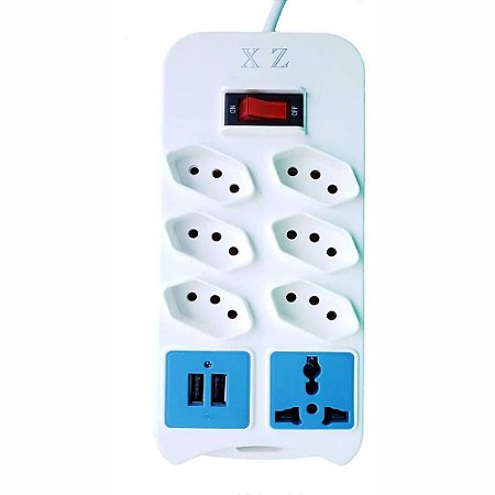 Filtro De Linha Com Interruptor, 8 Tomadas, 2 Usb, 1 Tomada Universal XZ MF8208