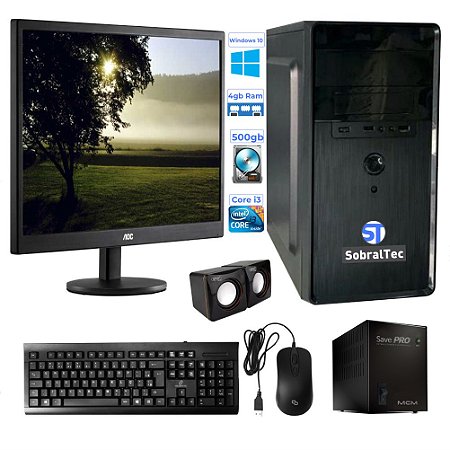 Computador Completo Core i3 - H61- Hd de 500 Gb-Memória de 4 Gb Monitor de 15, Tec/Mouse , Som e Estabilizador Windows 1