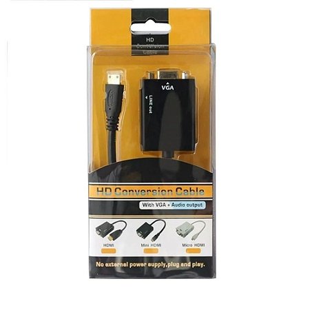 Conversor HDMI Para VGA Cabo 11Cm ECooda EX-2718 Com Audio