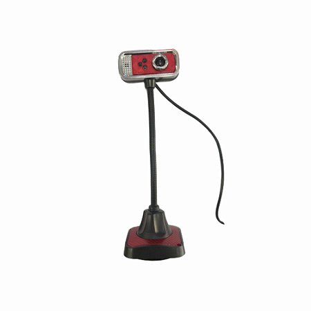 Webcam De Mesa 480 Pixels Com Microfone Cabo Usb Vermelho Com Prata