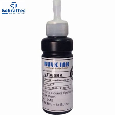 Refil Tinta Corante  Compativel Epson/Hp Aston Et 365 BK Preto