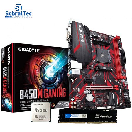 Kit Amd Ryzen 5 3500x R5 3500x Cpu + Placa Mãe Gigabyte Ga B450M Gaming + Memória Pumeitou DDR4 2666mhz