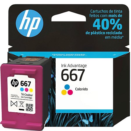 Cartucho HP 667 Colorido Original 3YM78AB Para HP Deskjet 2376 2776 6476 5076 5276
