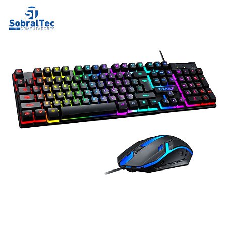 Teclado Gamer com Mouse TF200 USB Gaming Ergonômico Multimídia Rainbow LED Backlight