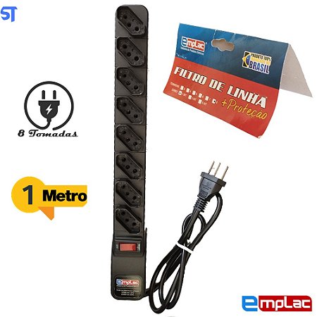 Protetor Elétrico Rearme Premium 8 Tomadas 1 Metro - Emplac