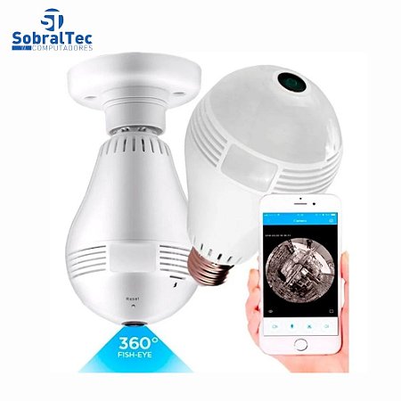 Lâmpada Espiã Ip 360° Câmera Hd Panorâmica Led Wifi Grava Alarme VT-17657-61