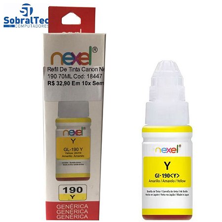 Refil De Tinta  Compativel Canon Nexel Amarelo GL-190 70ML- Para 1100-2100-3100-3102-4100-4102