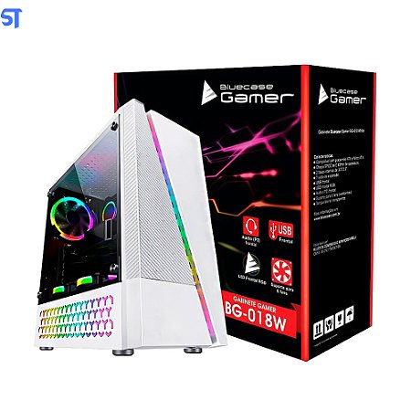 Gabinete Gamer Bluecase BG-018, Mid Tower, LED RGB, Lateral em Acrílico - Branco