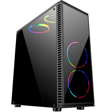 Gabinete Gamer BG-2514 - Com Fonte 250W USB 3.0 Com Lateral Em Acrílico, Bluecase- Preto