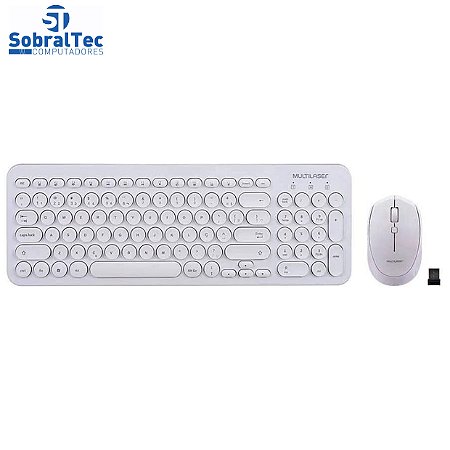 Teclado e Mouse Sem Fio Teclas Redondas Branco Usb Multilaser