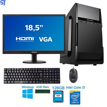 Computador Core i3-2120-HD SSD 128GB -Memória Ram 4GB- Com Monitor 18,5 HDMI- Teclado e Mouse