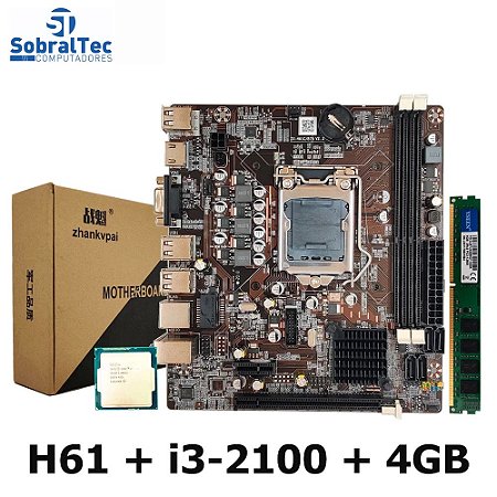 Kit Para Montagem de Computador- Placa Mãe- Processador Core i3- 2100 - Memória DDR3 de 4GB