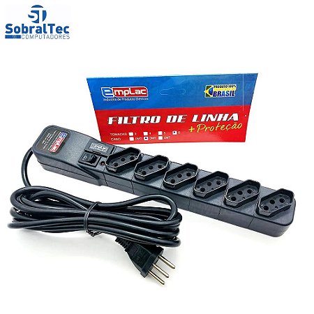 Protetor Eletrico Rearme Premium 6 Tomadas Com Cabo de 3 Metros - Emplac