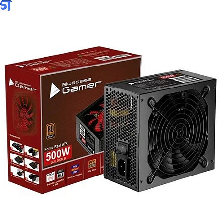 Fonte de Alimentação Atx 500W Real 80 Plus Bronze (Blu500r-b) - Bluecase - Com Ventilador Preto