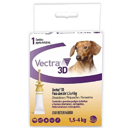 Antipulgas e Carrapaticida Vectra 3D Cães 1,5 A 4KG